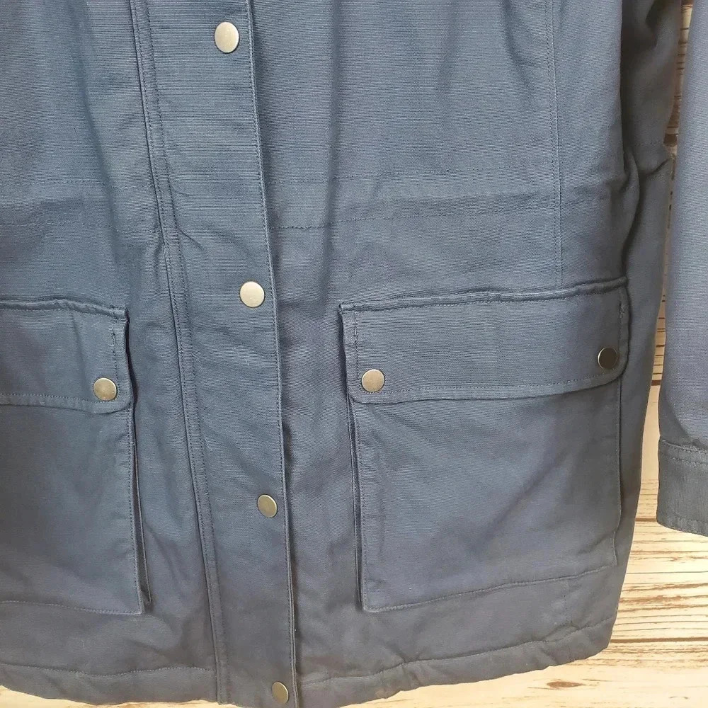 Duluth Womens XXL Navy Blue Fleece Lined Canvas Thick Chore Field Hooded Coat - Picture 6 of 15